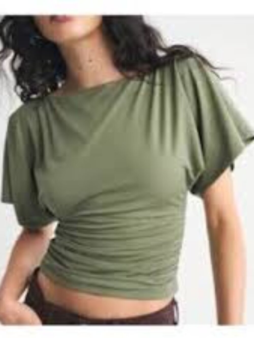 Abercrombie & Fitch Flutter Sleeve Slash Top In Green Womens size XXL